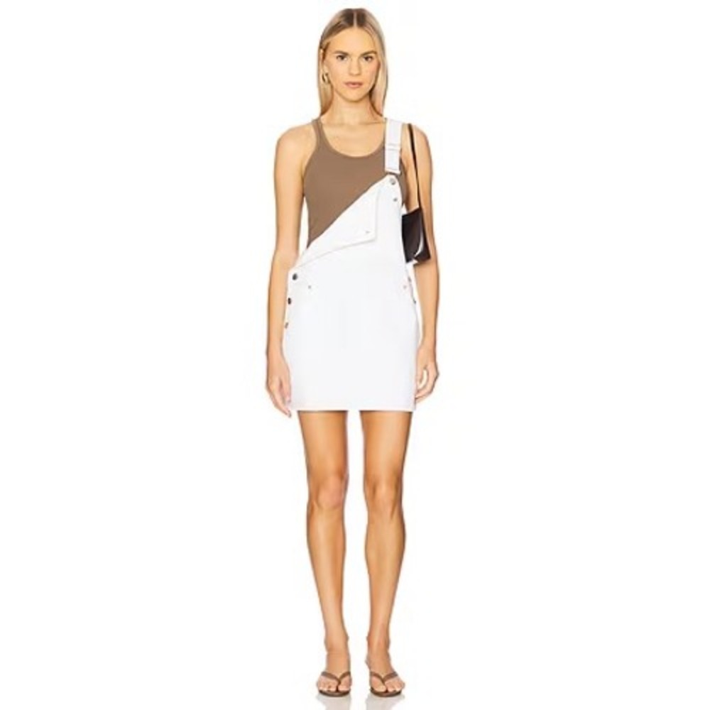 FRAME Denim White Overall Pinafore Dress Bib Front Side Zip Womens Size M